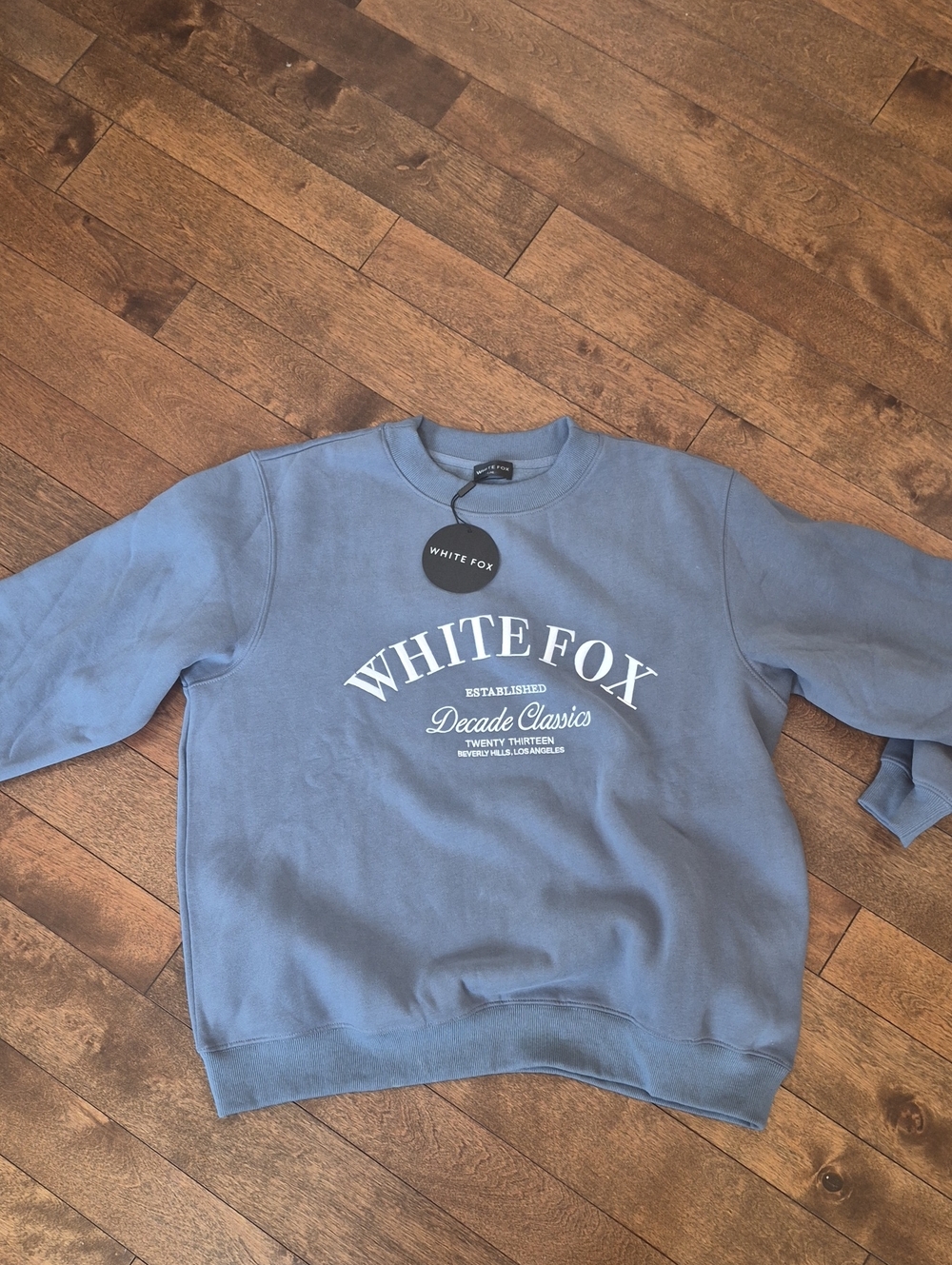White Fox Boutique Dusty Blue Logo Crewneck Sweatshirt